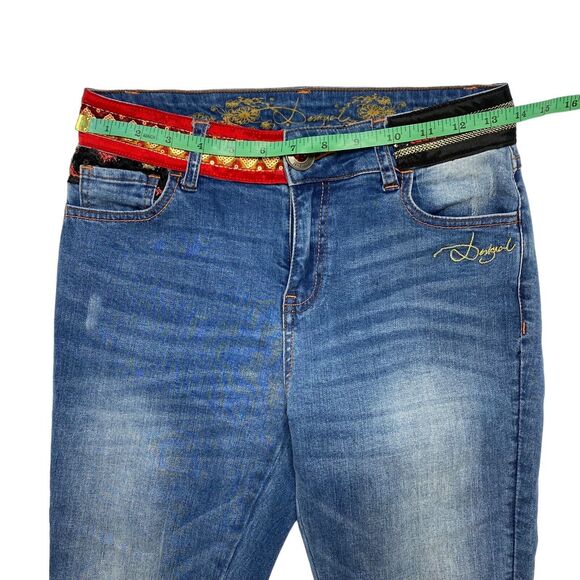 DESIGUAL Pakaian Jadi Wanita Sequin Embellished Crop Skinny Jeans Size 24 Red - Picture 8 of 10